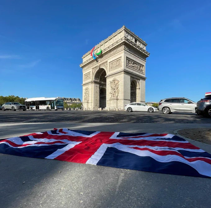 A Union flag on the floor at the arc de Triomphe