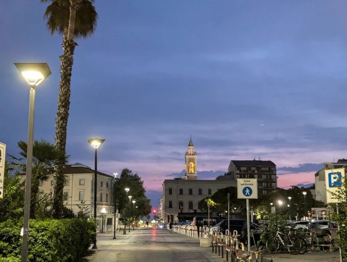 View of the city of Pescara from the train station before sunrise