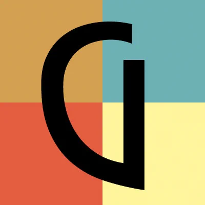 The IGC2028 Glasgow logo, which shows a large black G in the centre of the image and different colours for each quarter of the logo; from top left brown, aqua, yellow and orange. 