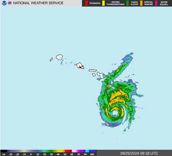 Hurricane Warning in Effect
Tropical Storm Hone upgraded to Hurricane 
Hurricane-force winds extend outward up to 15 miles from the center and tropical-storm-force winds extend outward up to 125 miles.
Winds 50-75mph with gusts up to 86 mph
Seas 15-25 ft