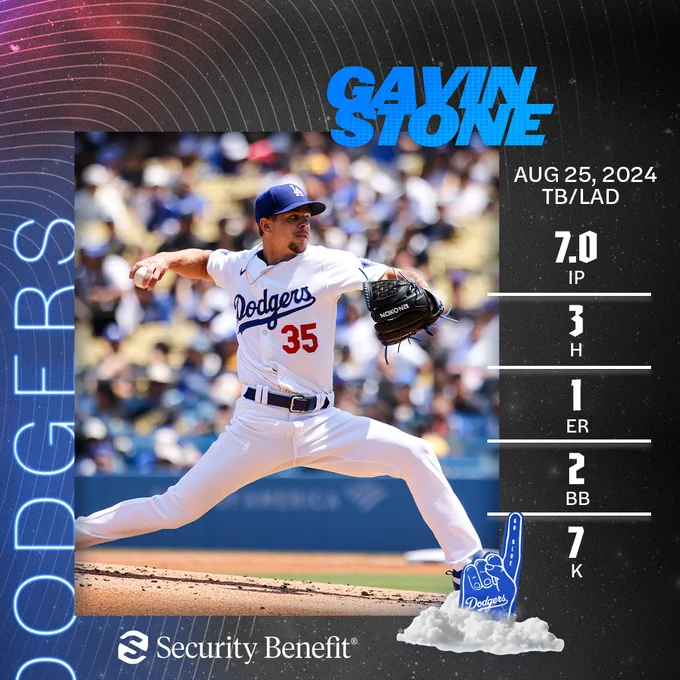 Gavin Stone's final line: 7 IP, 3 H, 1 ER, 2 BB, 7 K