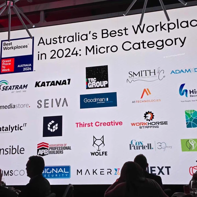 Screen with logos of award winners including MakerX