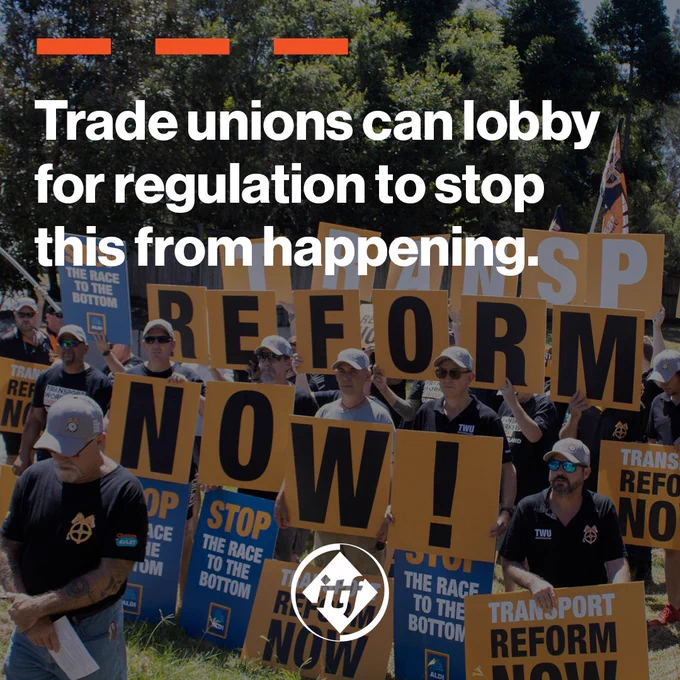 A graphic reading 'Trade unions can lobby for legislation to stop this from happening'.