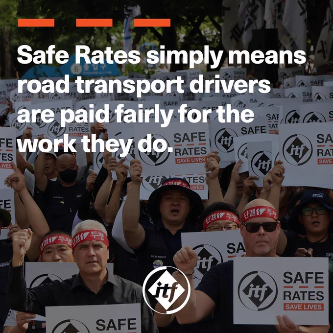 A graphic reading 'Safe Rates simply means road transport drivers are paid fairly for the work they do.'