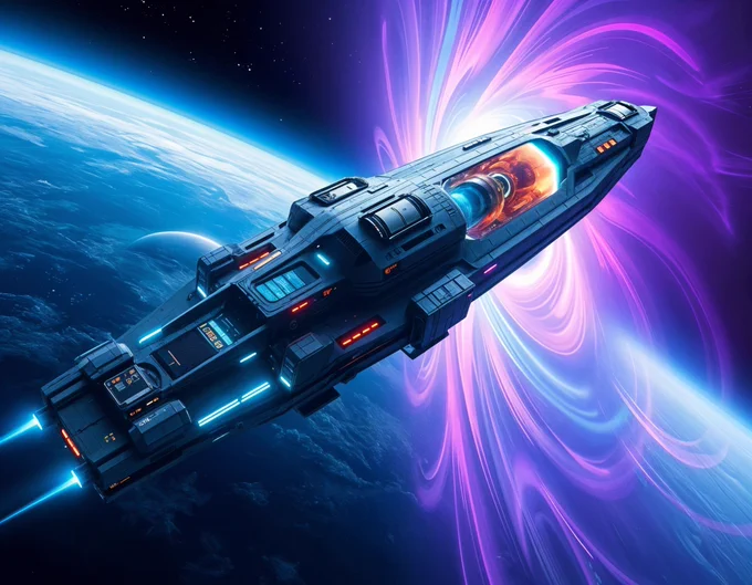 A vessel in a space/time crack.
