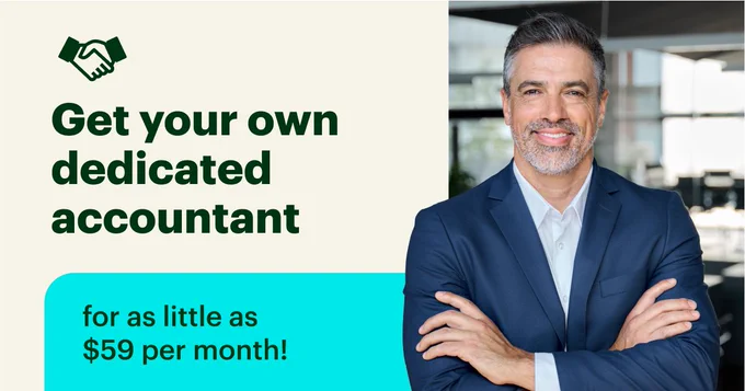 Graphic image with a photo of a man in business professional attire with his arms crossed. Text reads: Get your own dedicated accountant for as little as 59 dollars per month.
