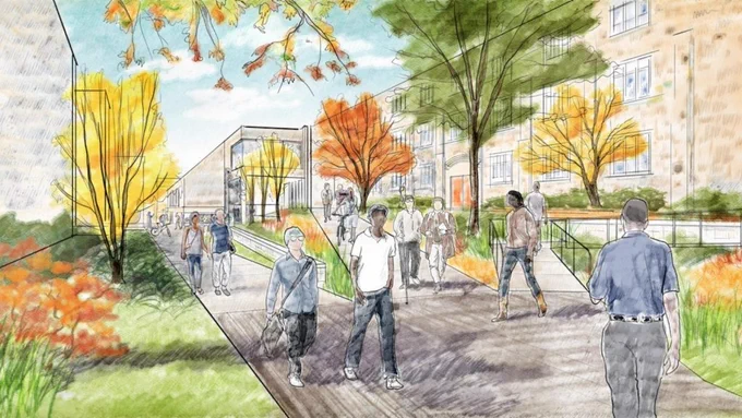 Rendering of an ADA-compliant pathway on campus. 