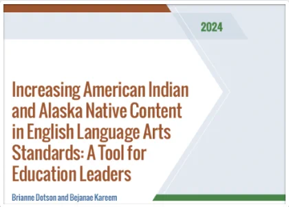 A screenshot of a title card for a webinar. Red text reads "Increasing American Indian and Alaska Native Content in English Language Arts Standards: A Tool for Education Leaders."