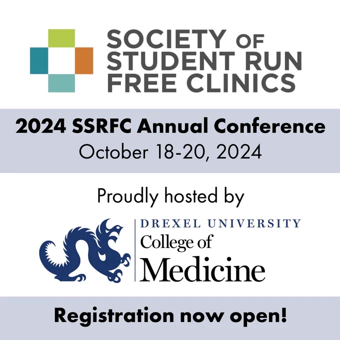 Society of Student-Run Free Clinics: 2024 SSRFC Annual Conference, Oct. 18-20, 2024

Proudly hosted by Drexel University College of Medicine

Registration now open!