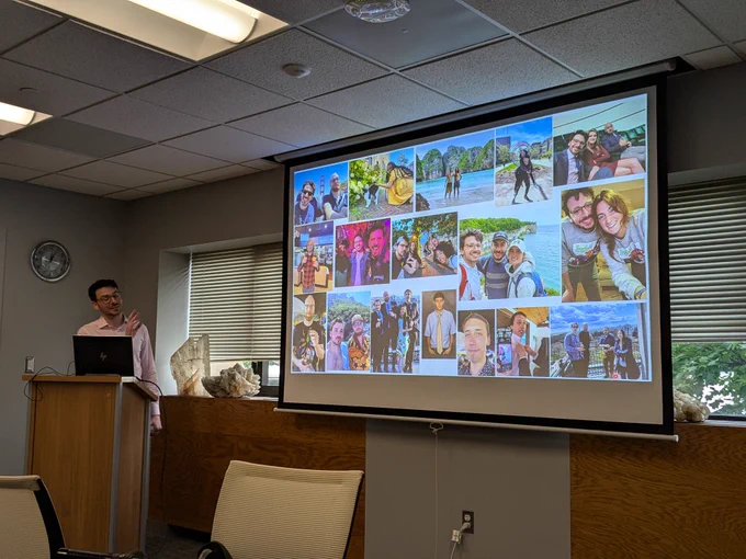 James Andrews in front of an acknowledgement slide.