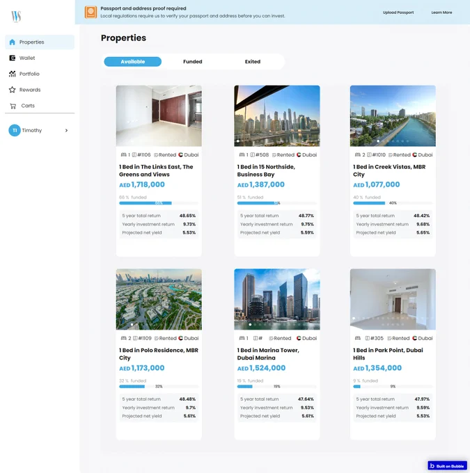 (File ID: `file-sfhfKUAPtefaUxzPLzEzY3tO`):
   - Alt Text: "A real estate listing showing available properties in Dubai, including one-bedroom apartments in various locations such as The Greens and Views, Business Bay, MBR City, and Dubai Marina. Each listing includes the property price, projected net yield, and total return percentage."
