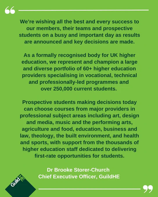 Results Day announcement from GuildHE's CEO