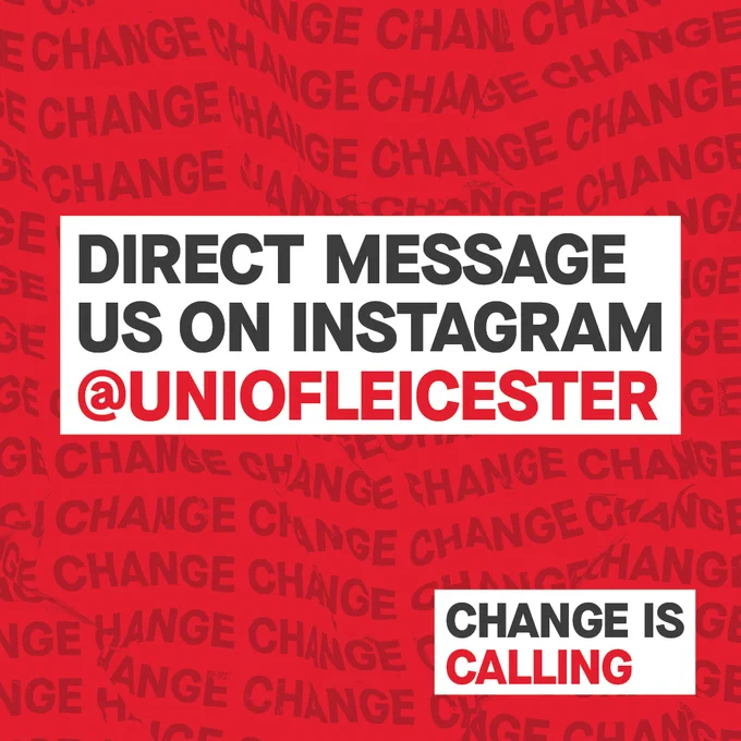 Text reads: Direct message us on Instagram @UniOfLeicester