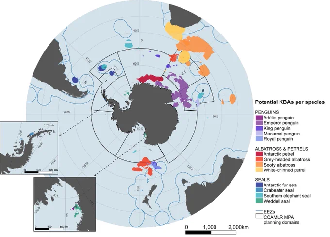 Potential key biodiversity areas (KBAs) per species, identified in the recent study published in Conservation Biology