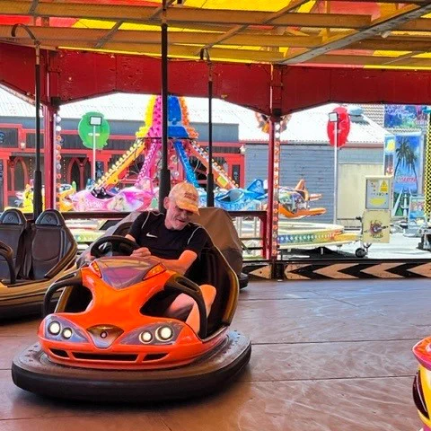 Dave taking a tight corner on the dodgems.