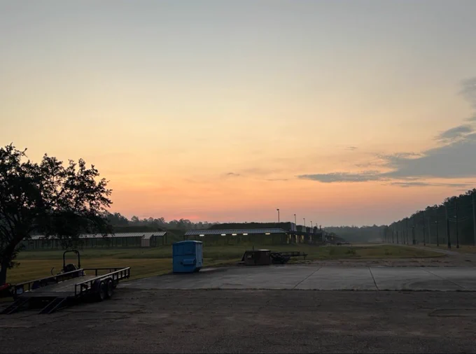 Warm sunrise over the Evolution Space Area 9 facility at the NASA Stennis Space Center