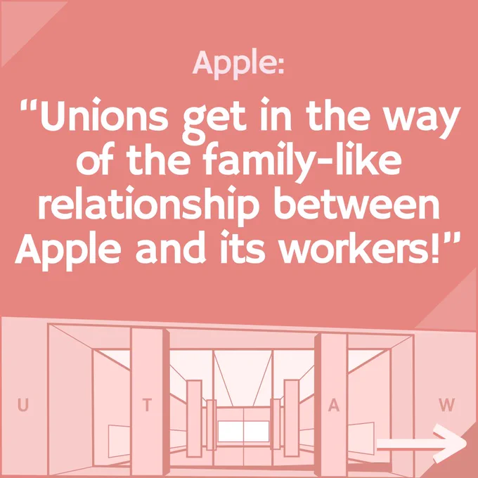 Apple: "Unions get in the way of the family-like relationship between Apple and its workers!"