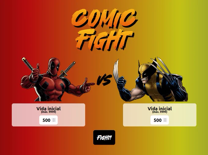 Pantallazo de la página principal de mi proyecto Comic Fight.