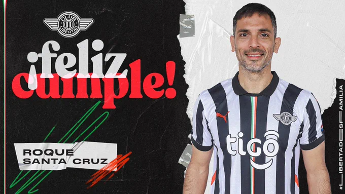 Flyer de Feliz cumple a Roque Santa Cruz.
En la imagen se lo observa con la nueva indumentaria del club.