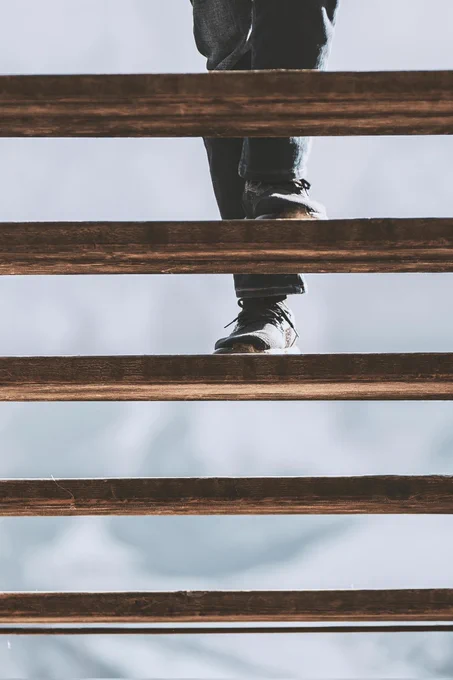 Feet walking up the stairs 