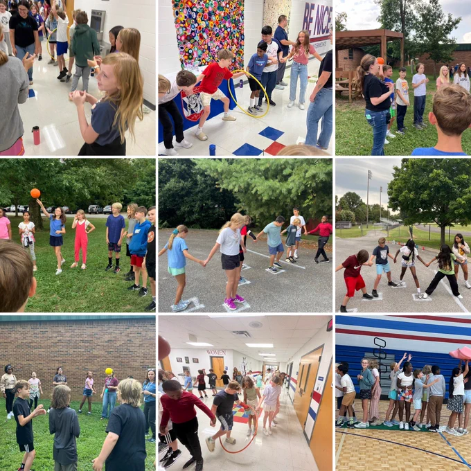 Collage of team building activities