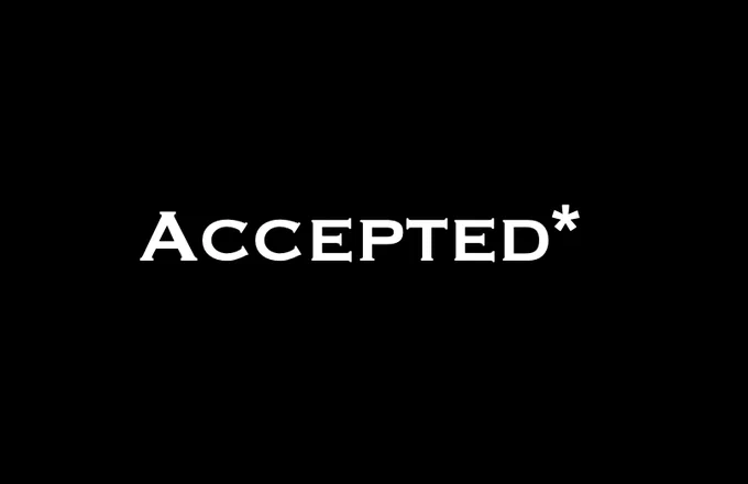 Accepted with an asterisk written in white letters on a black background.