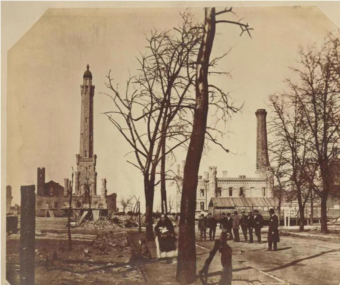 Chicago Waterworks after the Fire; from a Stereograph, 1871