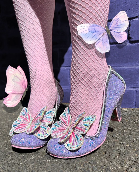 Irregular Choice 'Madam Mariposa' heels. Lilac glitter body with large butterfly applique