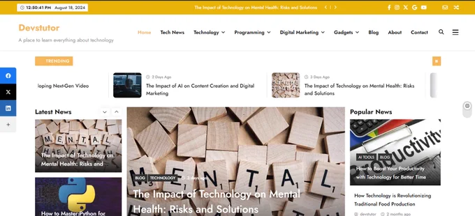 Home page of Devstutor website