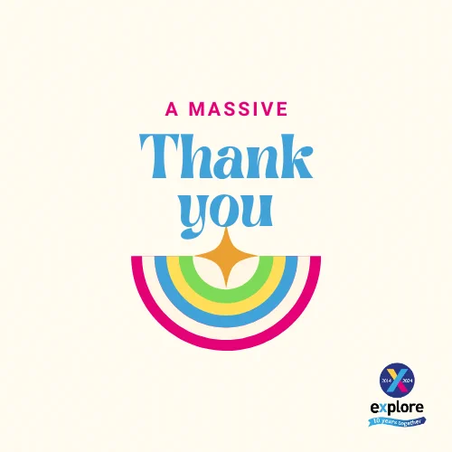 A cream background with the words 'A massive Thank You' on in pink and blue lettering
