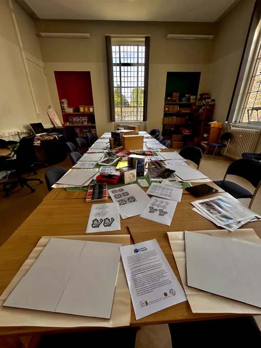 The Garden Room at York Explore and Archives set up for  Stained Glass Crafting