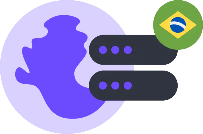 Brazilian flag next to the stylized image of the globe. 