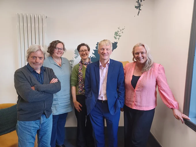 Finance Minister Ivan McKee pictured second from right with staff from Development Trusts Association Scotland including Chief Executive Pauline Smith on the far right