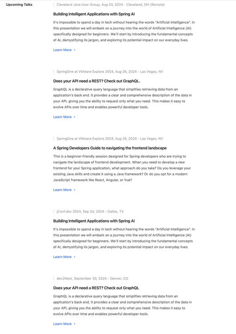 Upcoming talks - you can find this list on my website at danvega.dev