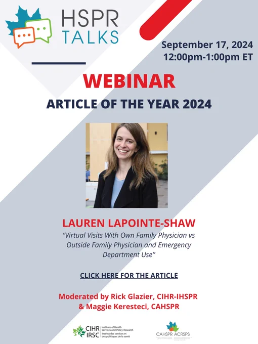 Title reads 'Webinar Article of the Year 2024.' The image features a smiling white woman in her 30s with long brown hair, wearing a black blazer.