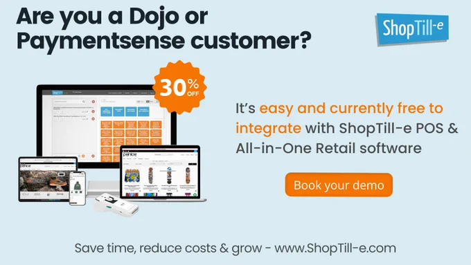 ShopTill-e point of sale (POS) and all-in-one retail system seamlessly integrates with Dojo and Paymentsense Card terminals, and you can currently get 30% discount on the monthly plans. view for more details at www.ShopTill-e.com.