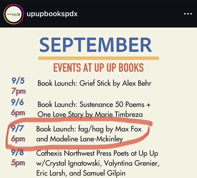 Up Up Books event calendar