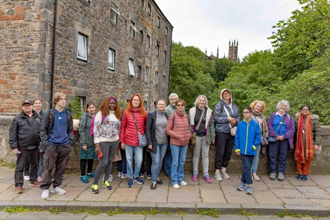 Group photo of Ukrainain group members and staff in Dean Village