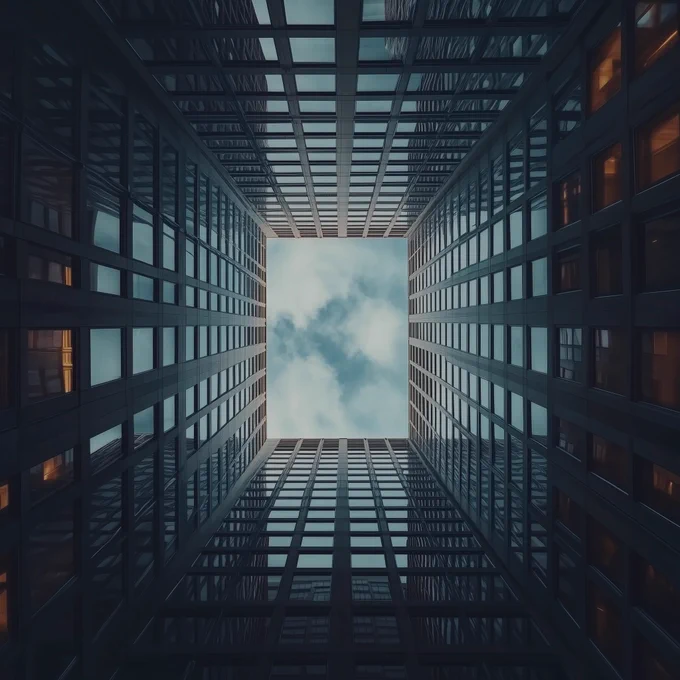 skepticism ominous environment with clear details with an angelic presence ultra 4K cinematic shot from below up shot building frequency matter through feral minimal risers, minimal, quirky, sleek, adventure phenomena of quality simplicity