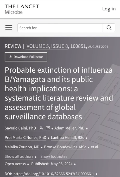 Probable extinction of influenza B/Yamagata and its public health implications: a systematic literature review and assessment of global surveillance databases