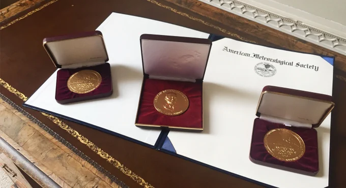 A photo of AMS medals.