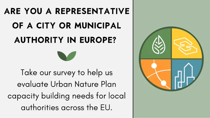 Are you representing a local authority in Europe?

Fill out our #UNPplus questionnaire on capacity building needs for #UrbanNaturePlans 
and we will tailor our #capcitybuilding programme to your needs.

https://ec.europa.eu/eusurvey/runner/UNPCitySurvey01-2024