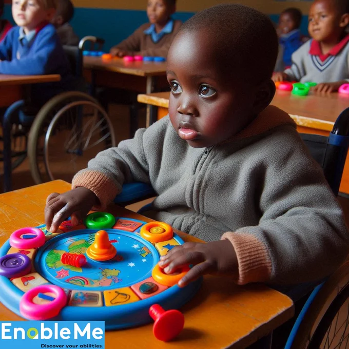 A little child playing an inclusive game while in class.