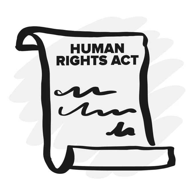 Drawing of scroll with "Human Rights Act" written on it