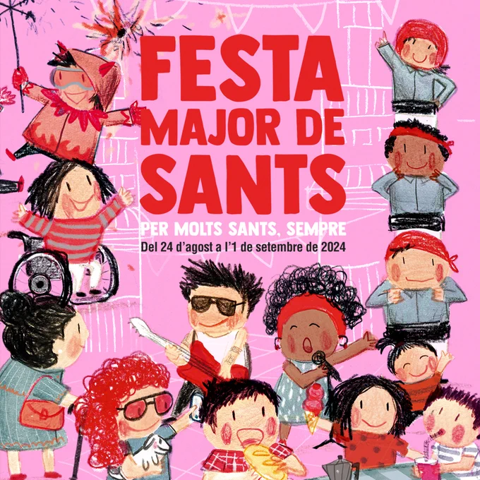 Cartell de la Festa Major de Sants que se celebra del 24 d'agost a l'1 de setembre.