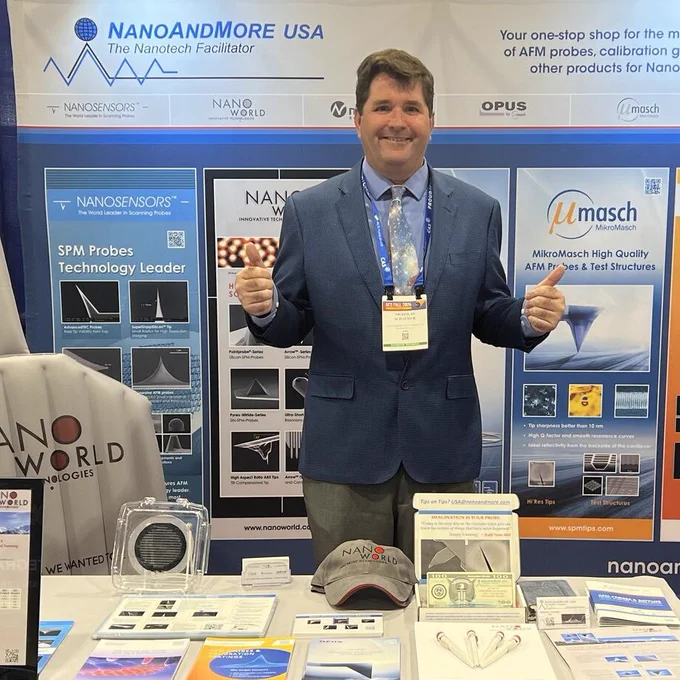 NanoAndMore USA No. 1 AFM probes store CEO Nicholas Schacher presenting NanoAndMore booth 1407 at ACS Fall 2024 in Denver Colorado.
