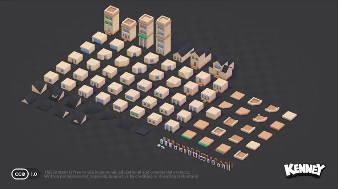 A picture of the Kenney.nl modular buildings asset pack.