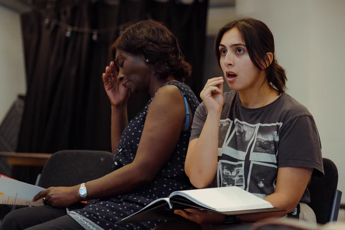 Amy Rockson and Chaya Gupta in rehearsals for Abigail's Party