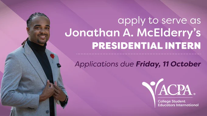 apply to serve as Jonathan McElderry's Presidential Intern. Applications due Friday, 11 October