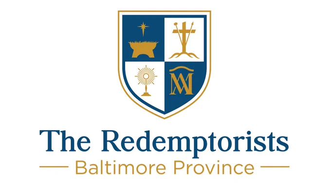 A blue, white, and gold shield with the words The Redemptorists - Baltimore Province under it.
